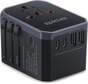 EPICKA Universal Travel Adapter, International Power Adapter with 2 USB-A & 3 USB-C Ports Wall Charger – Worldwide Travel Essentials, European Travel Plug Adapter for UK/US/AU (TA-105C, Black)