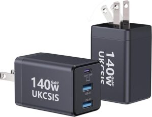 2Pack Mac Book Charger 140W, USB C Fast Charger Foldable 3-Port Multi-Device Fast Power Adapter, USB C Charger for MacBook pro/Air, Dell, Samsung Galaxy, iPad Pro, and More(Black)