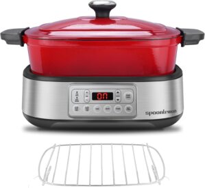 spoonlemon Electric Dutch Oven Multi-Cooker, 5.8QT Enameled Cast Iron Pot – 1250W Fast Heating, 6 Preset Functions, Digital Display & Keep Warm, Oven…