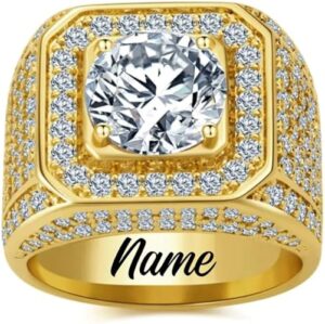 14K Gold 2.0 Carats Moissanite Ring for Men 10K/14K/18K Real Yellow Gold Moissanite Ring with Pave Set for Men Birthstone Mens Ring for Engagement Fathers Day