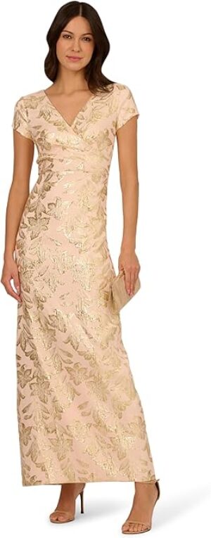 Adrianna Papell Womens Matelasse Long Dress