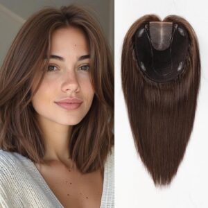 starluck Human Hair Topper 7″x8″ Large Swiss MONO Base SilkHug 12 Inch, 90g, 100% Remy Real Human Hair Toppers for Women with thinning (Brown 8K#,…