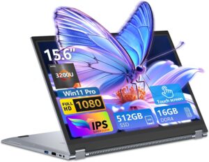 2 in 1 Laptop Computer, 15.6 Inch Convertible Laptop, 16GB DDR4 RAM 512GB SSD Touchscreen Laptop, AMD Ryzen R3 3200U, AMD Radeon, FHD 1920×1080, 360°…
