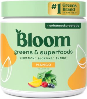 Bloom Nutrition Superfood Greens Powder, Digestive Enzymes with Probiotics and Prebiotics, Gut Health, Bloating Relief for Women, Chlorella, Green Juice Mix…