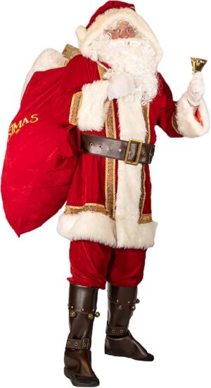Santa Suit Adults Men Santa Claus Costume 10Pcs Deluxe Professional Velvet Adult Christmas Outfit Holiday Cosplay Set