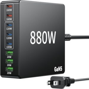 880W USB C Charger Block Charging Station 8 Port Fast Chager 140W PD PPS AVS HUB Laptop MacBook Charger Compatible with All iPhone 17 Pro Max/17 Air/16…