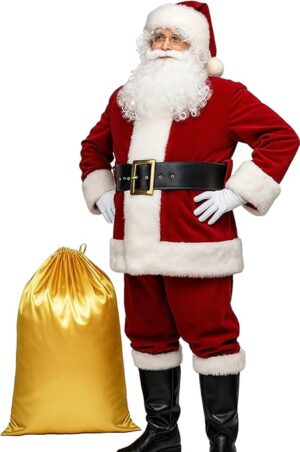 Potalay Men’s Deluxe Santa Suit 11pc. Christmas Adult Santa Claus Costume