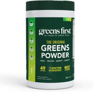 Greens First Original Greens Powder – 49 Superfoods – Organic Fruits & Veggies – Prebiotics, Probiotics & Digestive Enzymes – Antioxidant Smoothie -…