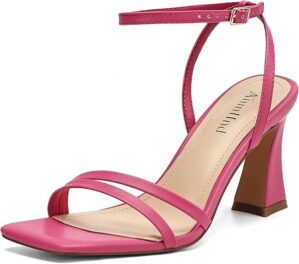 Heeled Sandals for Women Chunky Block High Heels Square Open Toe Sandals with Ankle Strap 3 Inch Dress Heels Comfortable