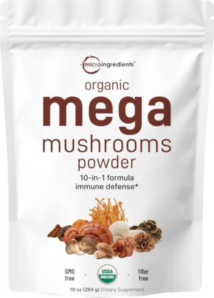 Micro Ingredients Organic Mega Mushroom Powder,10 Ounce (284 Days Supply) | 10 in 1 Complex Formula for Immune System Booster | Chaga, Lions Mane, Cordyceps…