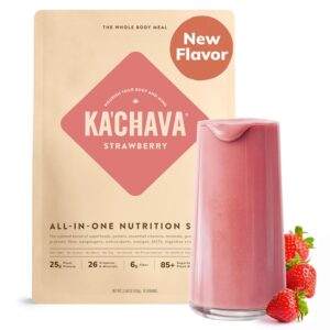 Ka’Chava All-In-One Nutrition Shake Blend, Strawberry, 15 Servings, 85+ Superfoods & Nutrients, Greens Plant-Based Powder Protein Drink, Digestive…