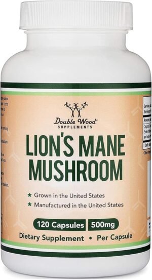 Organic Lions Mane Mushroom Capsules (120 Count), for Focus Support and Immune Health, Third Party Tested and Grown in The USA – by Double Wood