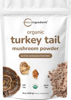 Micro Ingredients Organic Turkey Tail Mushroom Powder (50:1 Extract), 8 Ounce | Freeze Dried with Active Polysaccharides, Supports Immune Response &…