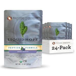FUNCTIONAL FORMULARIES Liquid Hope Orgainc Peptide, Berry Medley, Tube Feed Formula, 23 g Protein, 7g Fiber, Meal Replacement, 12 Oz (24 Pack)
