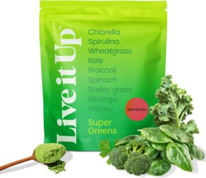 Live It Up Super Greens Powder | All-Natural Plant-Based Superfood Blend w Probiotics, Digestive Enzymes | Supports Gut Health, Immunity, Energy, &…